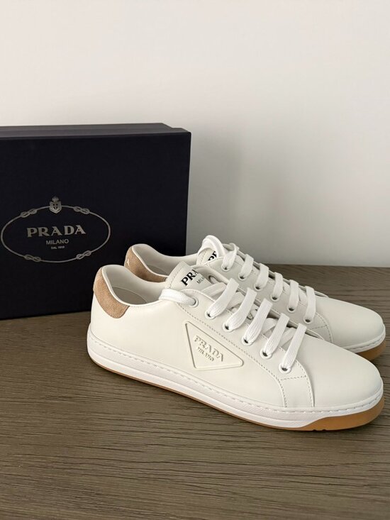 Prada Shoes - PRADA Calzature Donna Women's White/Tan Sneakers - Size 9 (39) - NEW!